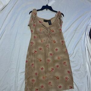 Women’s Beige Sundress with Pink Floral Print